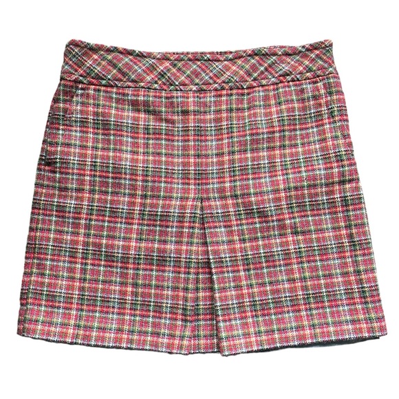 Loft Petites 8P Wool Blend Plaid Skirt Front Pleat Red Green Christmas - Picture 1 of 7